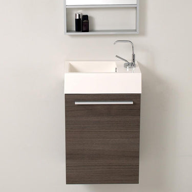 Fresca Pulito Small Gray Oak Modern Bathroom Vanity w/ Tall Mirror & Free Faucet Vanity Fresca